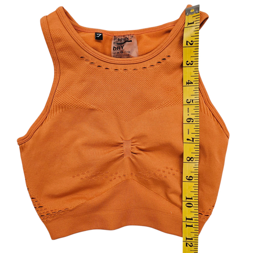 Gymshark Sports Bra Womens XS Orange Flawless Knit Eyelet Ruched Racerback - Picture 7 of 9